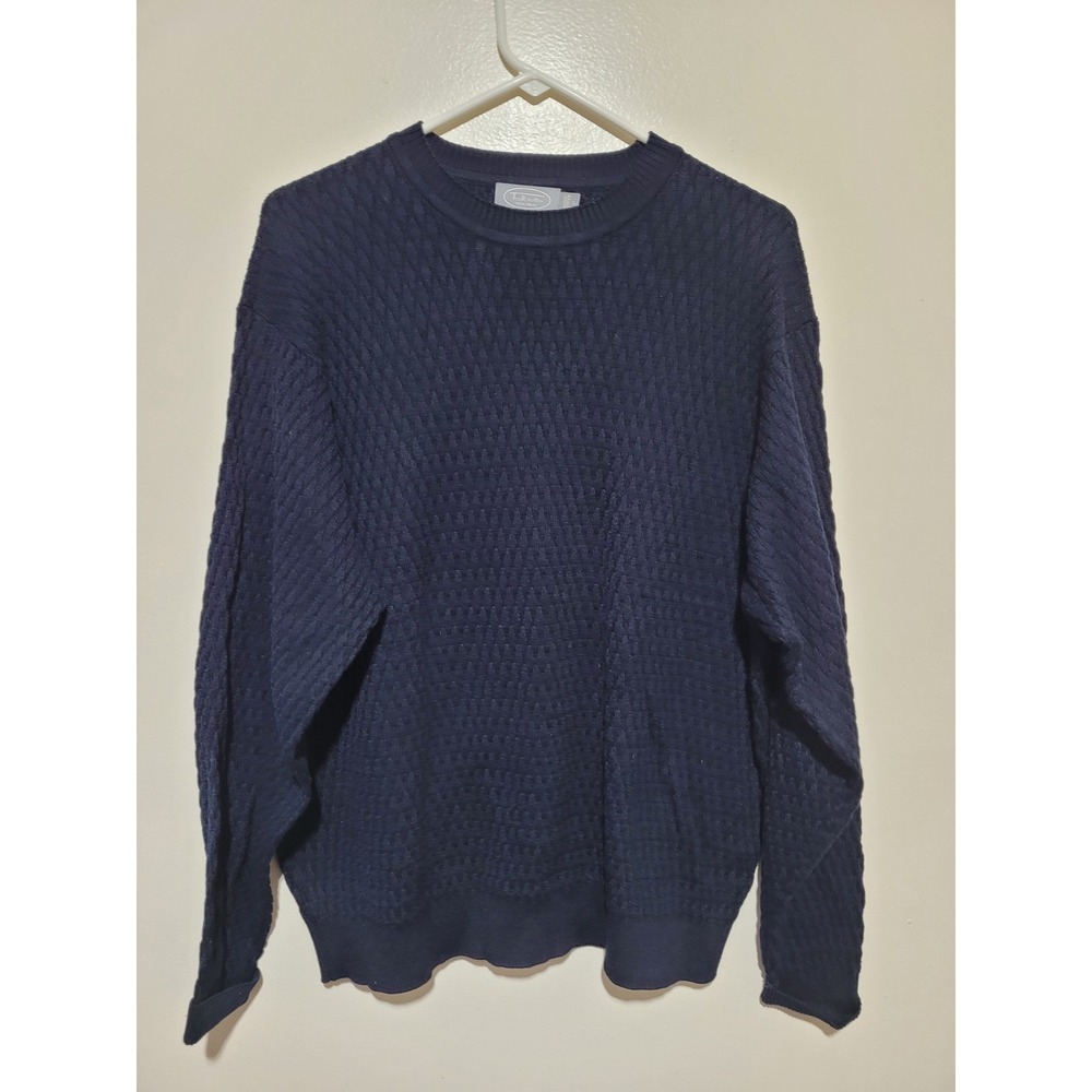 Talbots Sweater Mens Large Blue  Mercerized Pima Cotton Diamond Knit